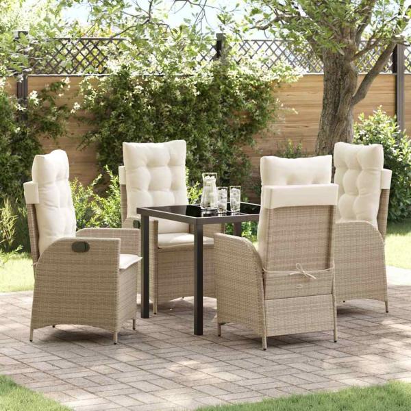 ARDEBO.de - 5-teiliges Garten-Dining-Set mit Kissen Beige Poly-Rattan