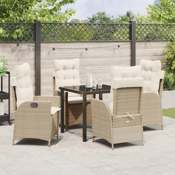 5-teiliges Garten-Dining-Set mit Kissen Beige Poly-Rattan