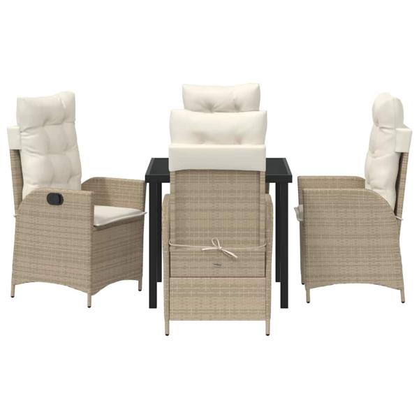 5-teiliges Garten-Dining-Set mit Kissen Beige Poly-Rattan