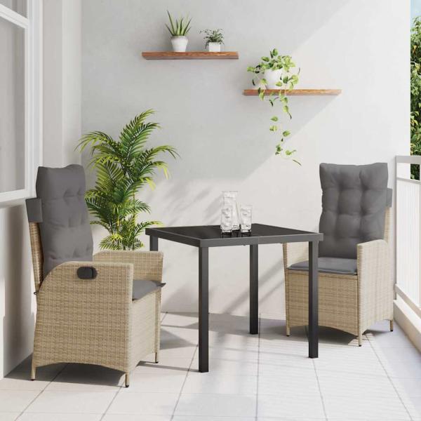 ARDEBO.de - 3-teiliges Garten-Dining-Set mit Kissen Beige Poly-Rattan