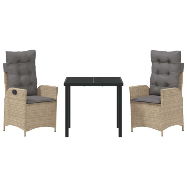 3-teiliges Garten-Dining-Set mit Kissen Beige Poly-Rattan