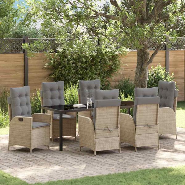 ARDEBO.de - Garten Essgruppe 7 stk. Beige Poly-Rattan