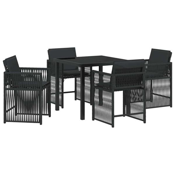 5-teiliges Garten-Dining-Set mit Kissen Schwarz Poly-Rattan