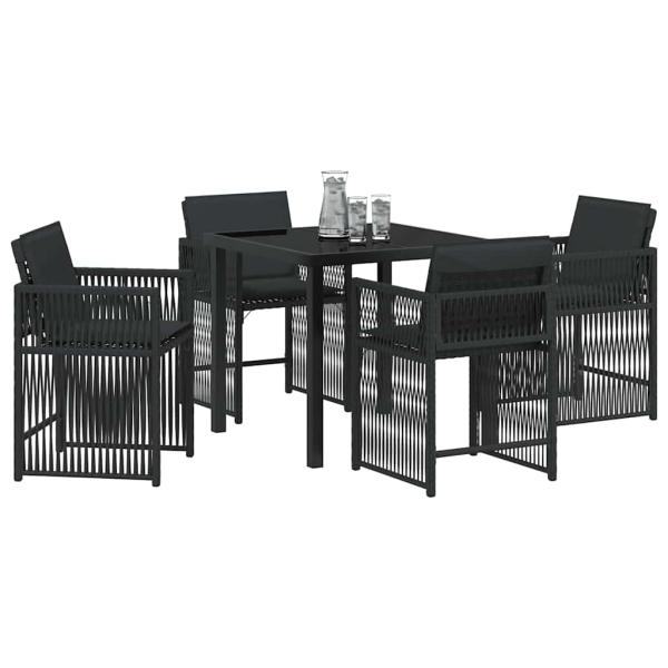 5-teiliges Garten-Dining-Set mit Kissen Schwarz Poly-Rattan
