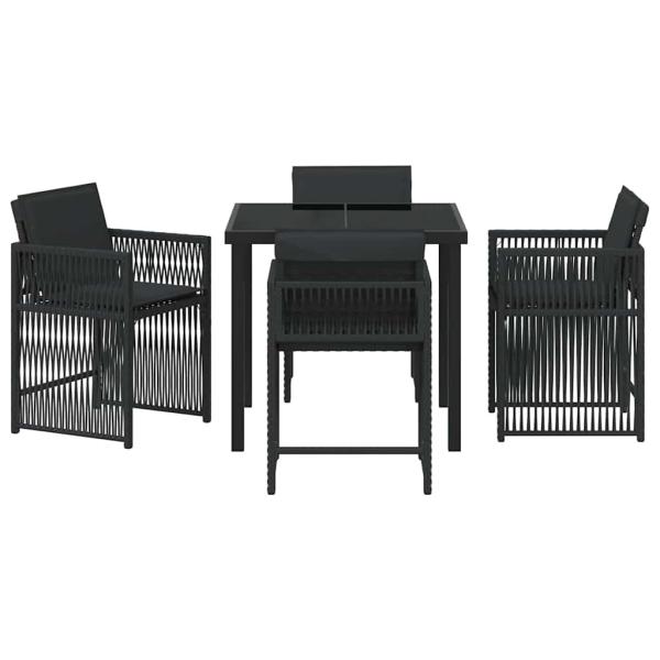 5-teiliges Garten-Dining-Set mit Kissen Schwarz Poly-Rattan
