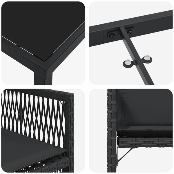 5-teiliges Garten-Essset mit Kissen Schwarz Poly Rattan