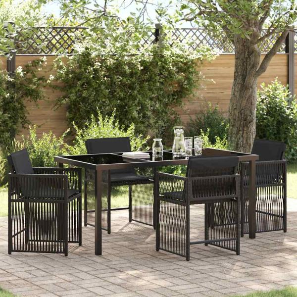 ARDEBO.de - 5-teiliges Garten-Esszimmer mit Kissen Schwarz Poly-Rattan