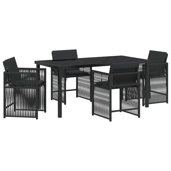 5-teiliges Garten-Esszimmer mit Kissen Schwarz Poly-Rattan