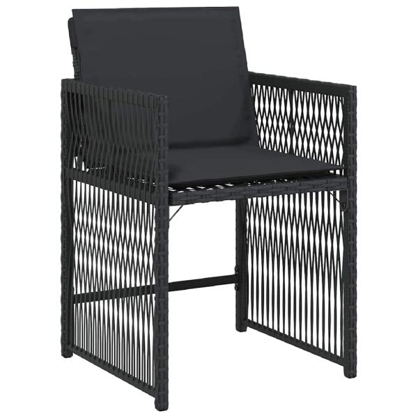 5-teiliges Garten-Esszimmer mit Kissen Schwarz Poly-Rattan