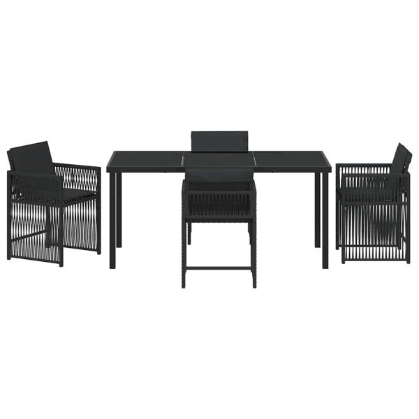 5-teiliges Garten-Esszimmer mit Kissen Schwarz Poly-Rattan