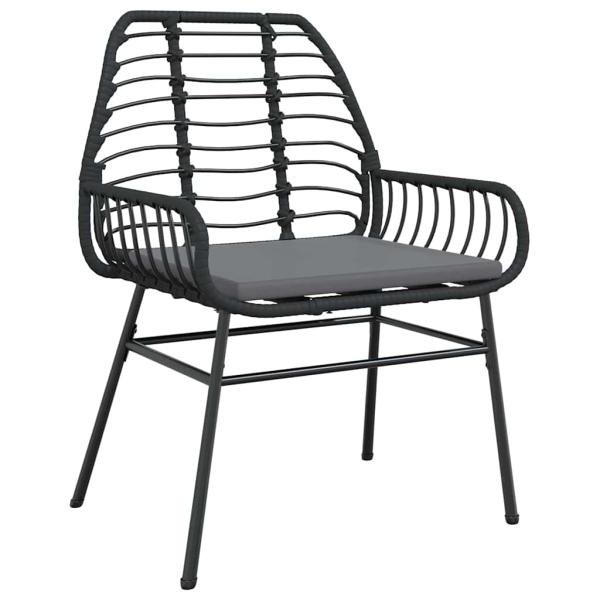 3-teiliges Garten-Essset mit Kissen Schwarz Poly Rattan