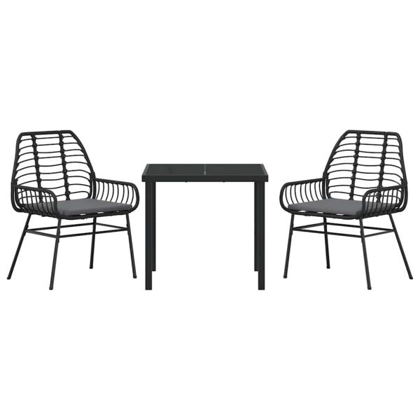 3-teiliges Garten-Essset mit Kissen Schwarz Poly Rattan