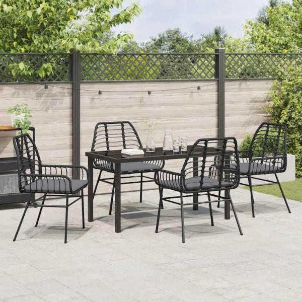 5-teiliges Gartenmöbelset mit Kissen Schwarz Poly-Rattan