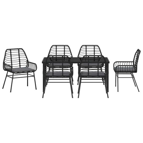 7-teiliges Garten-Ess-Set mit Kissen Schwarz Poly-Rattan