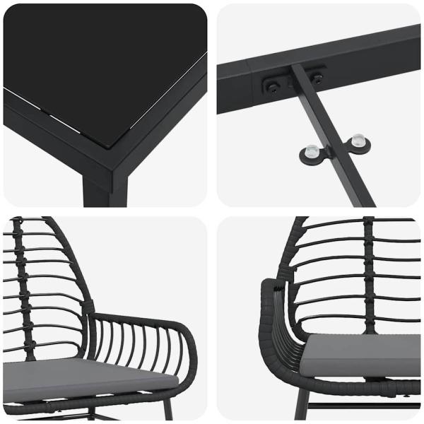 7-teiliges Garten-Ess-Set mit Kissen Schwarz Poly-Rattan