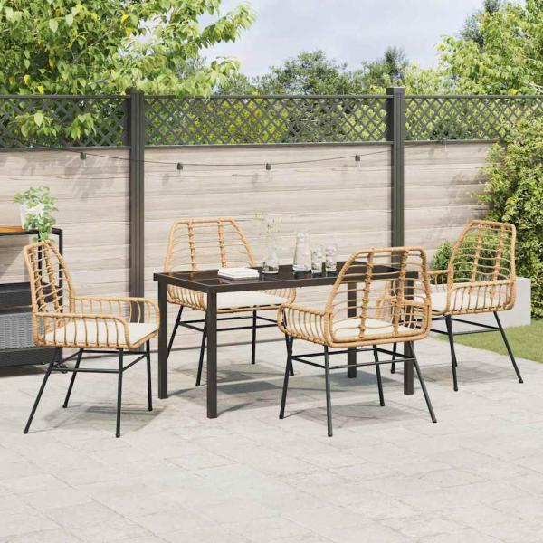 5-teiliges Garten-Essenset mit Kissen in Braun aus Poly-Rattan