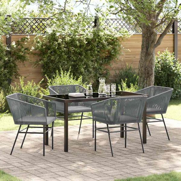ARDEBO.de - 5-teiliges Garten-Ess-Set mit Kissen Grau Poly Rattan