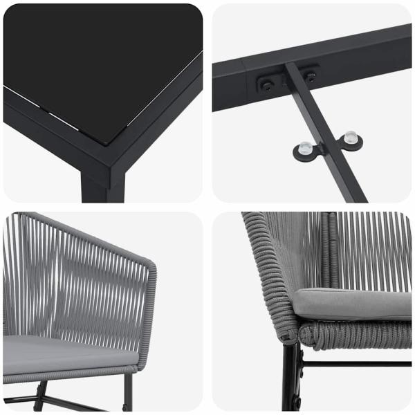 5-teiliges Garten-Ess-Set mit Kissen Grau Poly Rattan