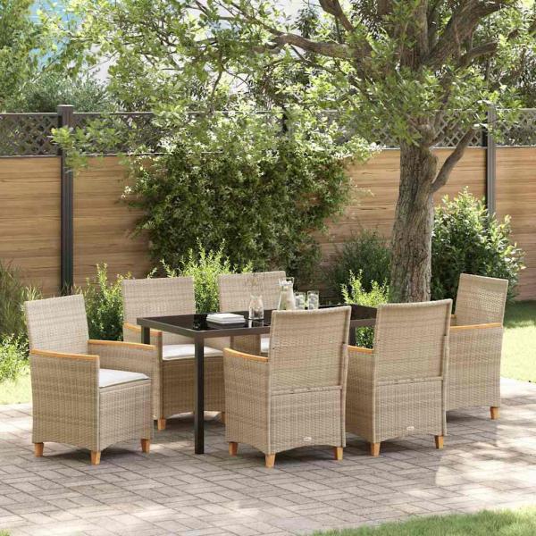 ARDEBO.de - 7-teiliges Garten-Esszimmer Set mit Kissen Beige Poly-Rattan