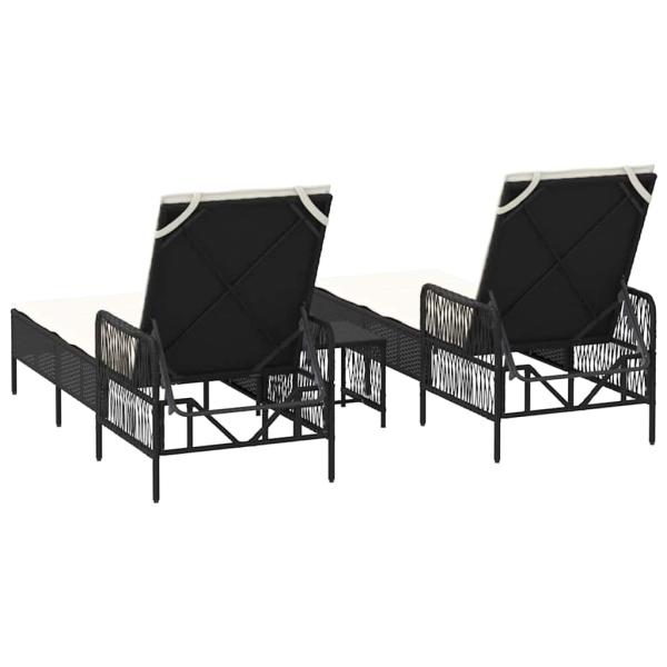 Sonnenliege Set 3-teilig Schwarz und Creme PE Rattan, Metall