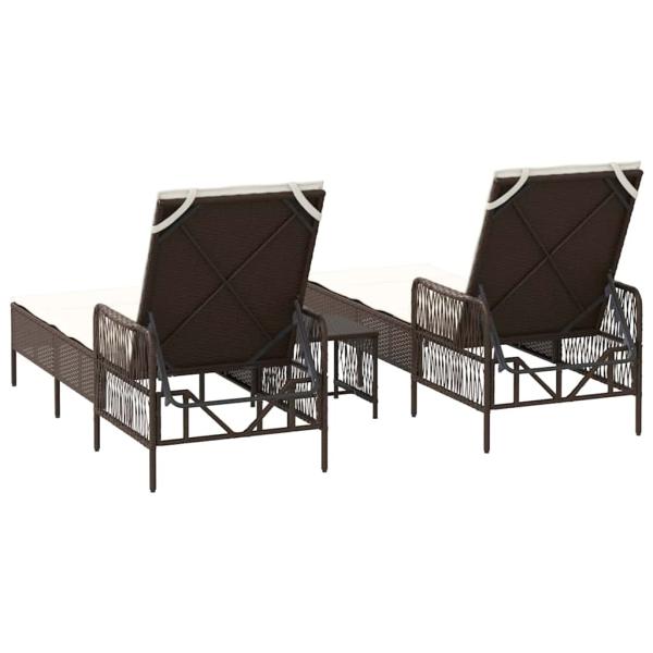 Sonnenliege Set 3-teilig Braun und cremeweiß PE Rattan, Metall