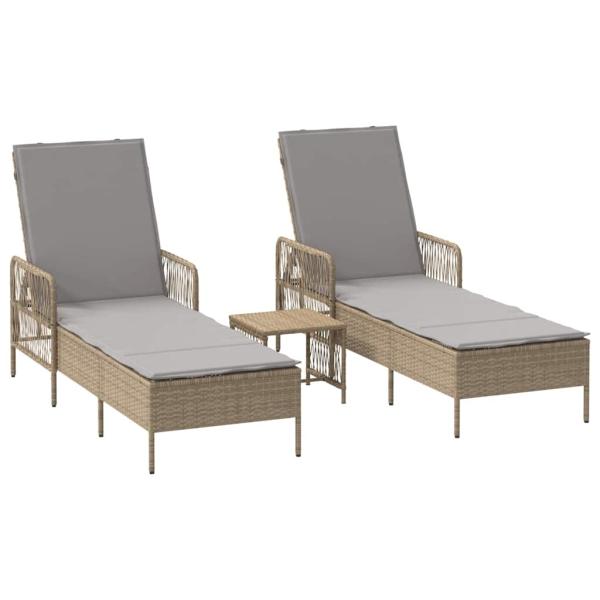 Sonnenliege Set Set aus 3 Beige PE Rattan, Metall Faltbar