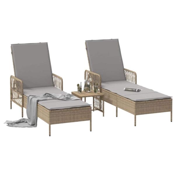 Sonnenliege Set Set aus 3 Beige PE Rattan, Metall Faltbar