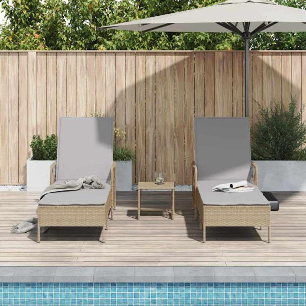 Sonnenliege Set Set aus 3 Beige PE Rattan, Metall Faltbar