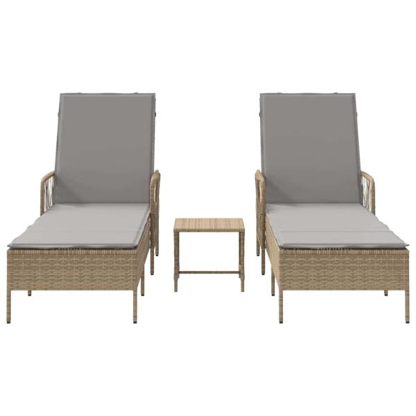 Sonnenliege Set Set aus 3 Beige PE Rattan, Metall Faltbar