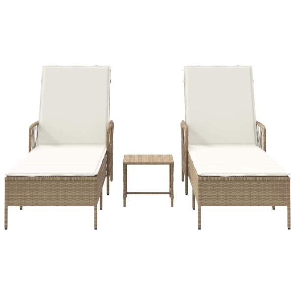 Sonnenliegen-Set Set von 3 Beige und Cremeweiß PE Rattan, Metall