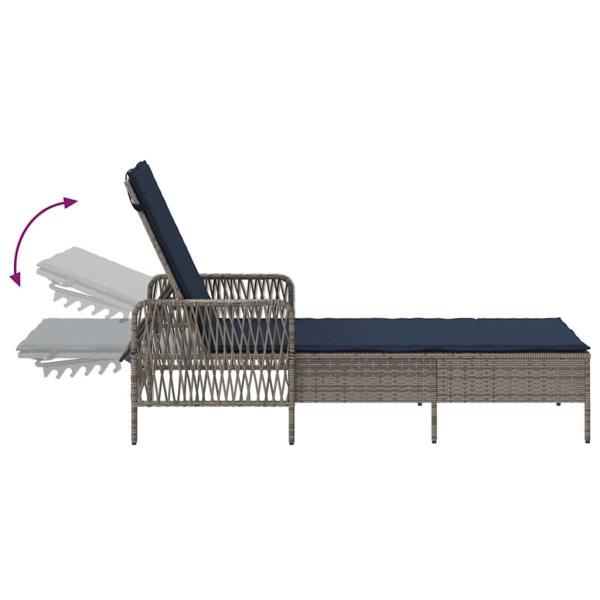 Sonnenliege Set aus 3 Grau und marineblau PE-Rattan, Metall