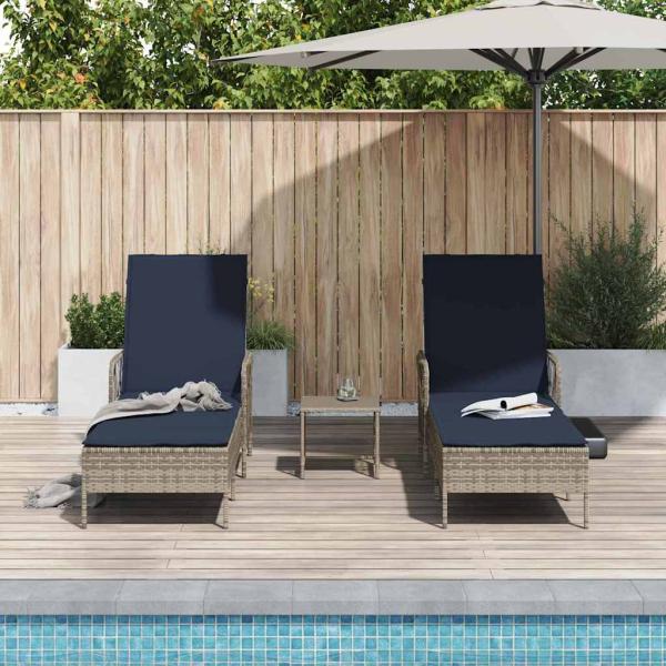 Sonnenliege Set aus 3 Grau und marineblau PE-Rattan, Metall