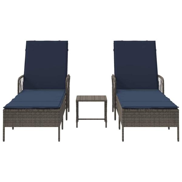 Sonnenliege Set aus 3 Grau und marineblau PE-Rattan, Metall