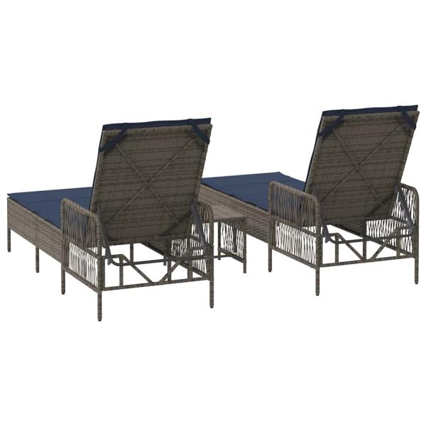 Sonnenliege Set aus 3 Grau und marineblau PE-Rattan, Metall