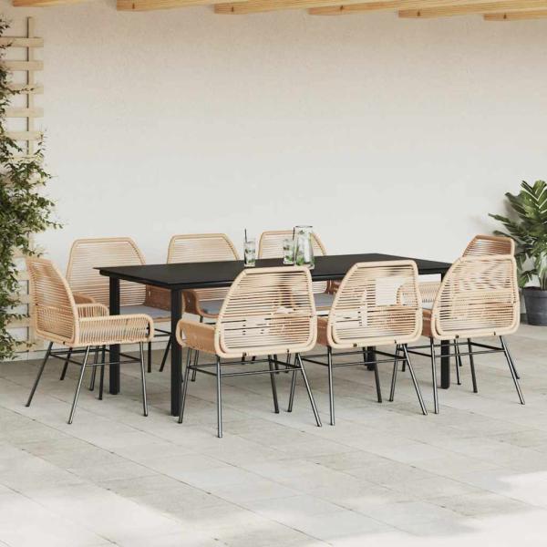 9-tlg. Garten-Essgruppe mit Kissen Braun Poly Rattan Glas