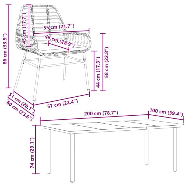 7-tlg. Garten-Essgruppe mit Kissen Schwarz Poly Rattan Glas