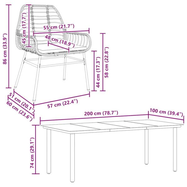 7-tlg. Garten-Essgruppe mit Kissen Braun Poly Rattan Glas