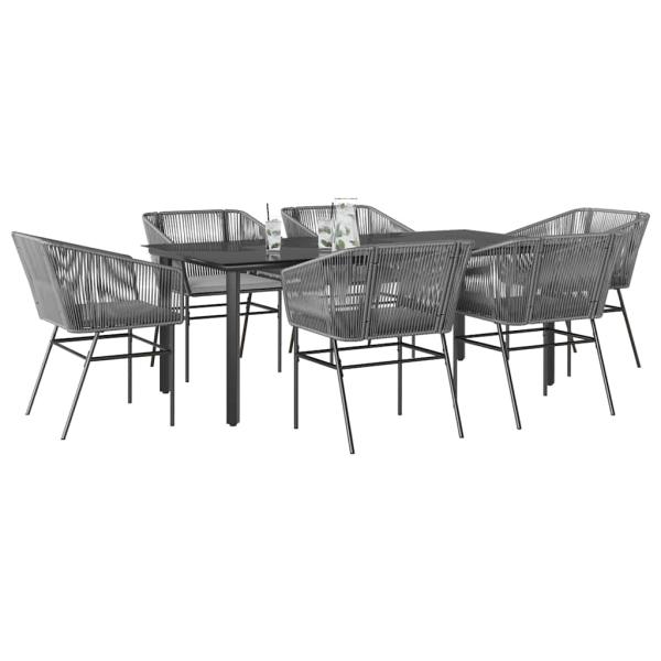 ARDEBO.de - 7-tlg. Garten-Essgruppe mit Kissen Grau Poly Rattan Glas
