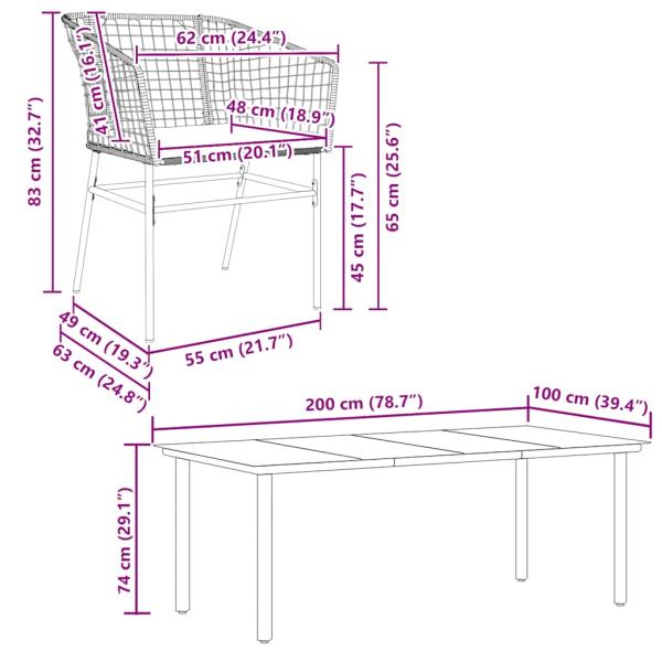 7-tlg. Garten-Essgruppe mit Kissen Braun Poly Rattan Glas