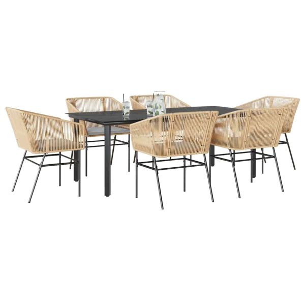 ARDEBO.de - 7-tlg. Garten-Essgruppe mit Kissen Braun Poly Rattan Glas