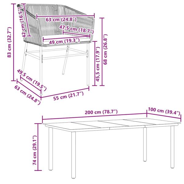 7-tlg. Garten-Essgruppe mit Kissen Braun Poly Rattan Glas