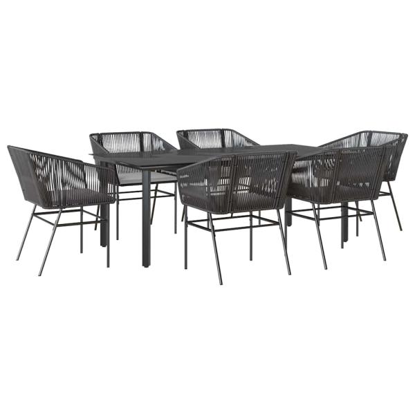 ARDEBO.de - 7-tlg. Garten-Essgruppe mit Kissen Schwarz Poly Rattan Glas