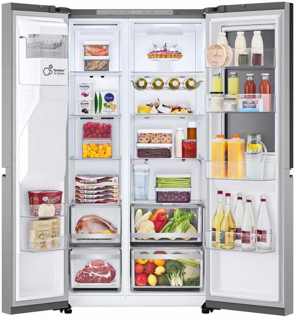 LG GSXE81PYBD Side-by-Side Kombination, 91,3 cm breit, 628 L, Eis-, Crushed Ice- und Wasserspender, WLAN, Prime silver