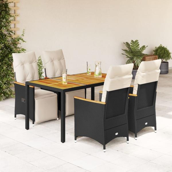 ARDEBO.de - 5-tlg. Garten-Bistro-Set mit Kissen Schwarz Poly Rattan