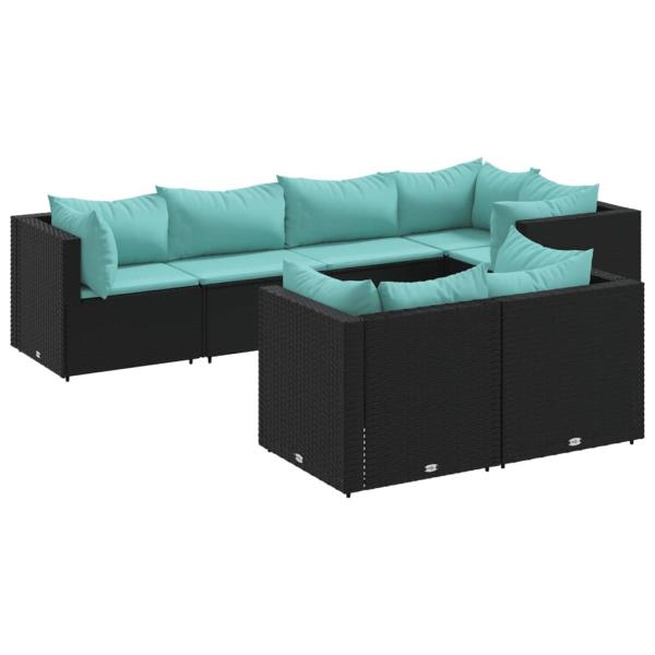 7-tlg. Garten-Lounge-Set mit Kissen Schwarz Poly Rattan