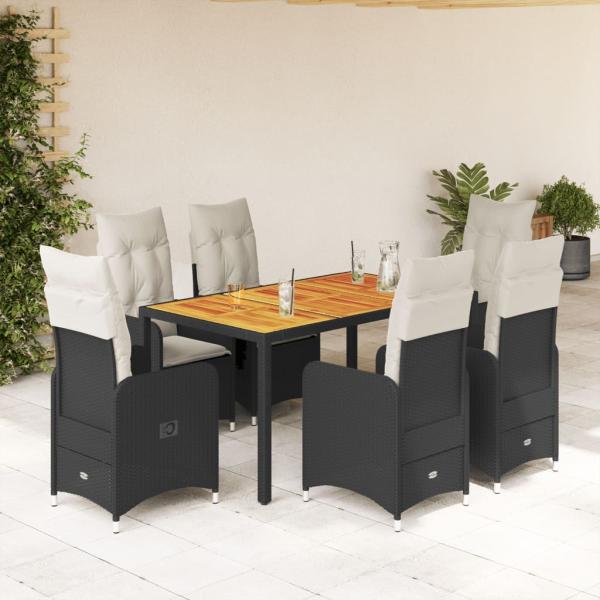 ARDEBO.de - 7-tlg. Garten-Bistro-Set mit Kissen Schwarz Poly Rattan