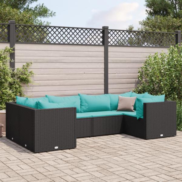 ARDEBO.de - 6-tlg. Garten-Lounge-Set mit Kissen Schwarz Poly Rattan