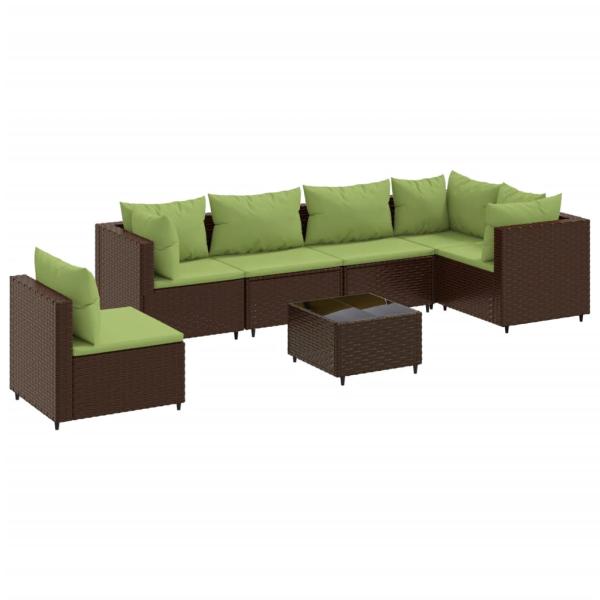 7-tlg. Garten-Lounge-Set mit Kissen Braun Poly Rattan
