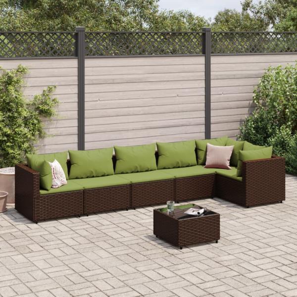 ARDEBO.de - 7-tlg. Garten-Lounge-Set mit Kissen Braun Poly Rattan