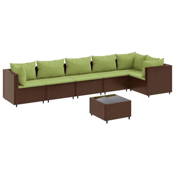 7-tlg. Garten-Lounge-Set mit Kissen Braun Poly Rattan